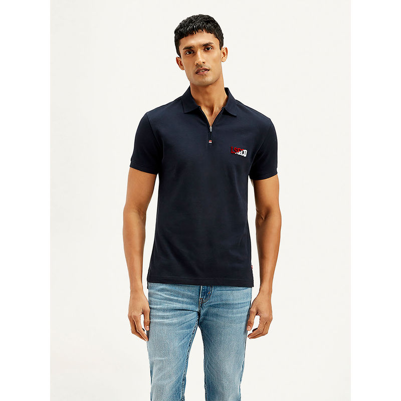 Levi's Navy Blue Solid Slim Fit Polo T-Shirt (M)