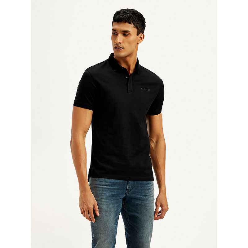 Levi's Black Solid Slim Fit Polo T-Shirt (S)