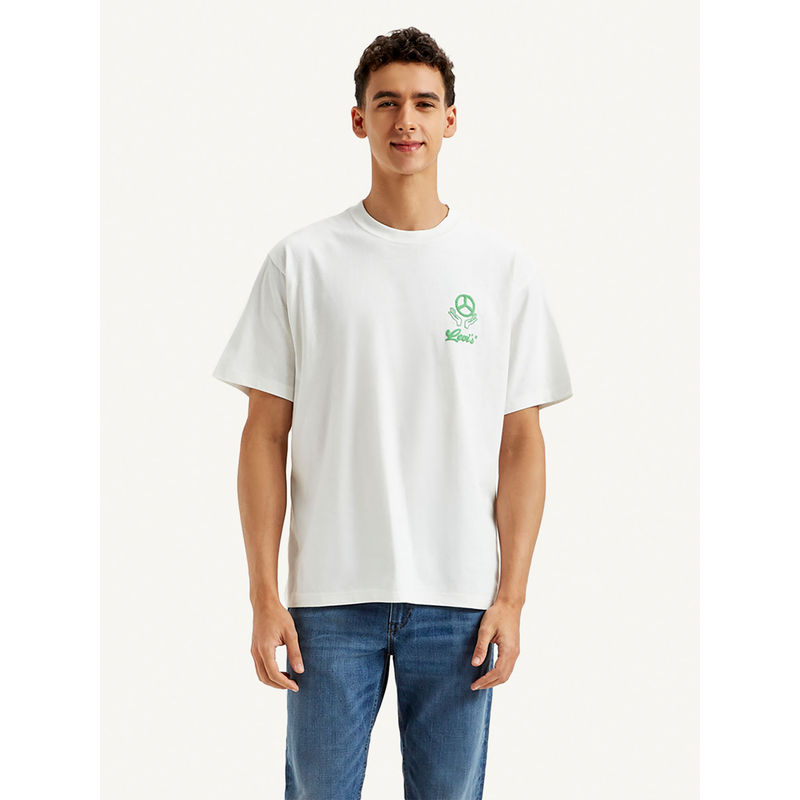Levi's White Printed Loose Fit T-Shirt (2XL)