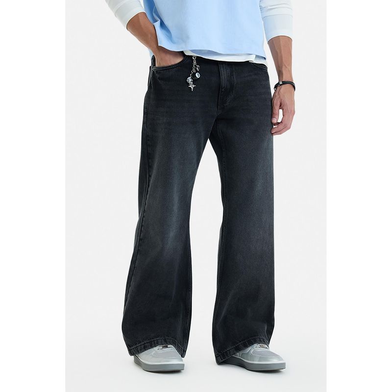 Snitch Black Solid/Plain Flared Jeans (32)