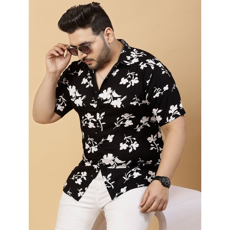 RIGO Men's Black Trendy Regular Fit Floral Print Casual Shirt (S)