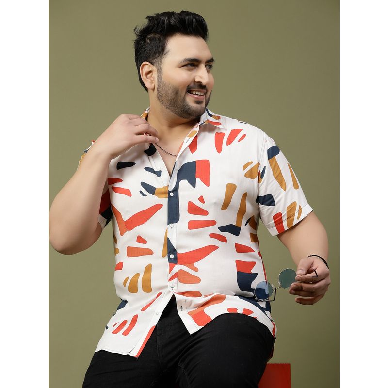 RIGO Men's White Trendy Regular Fit Printed Casual Shirt (S)