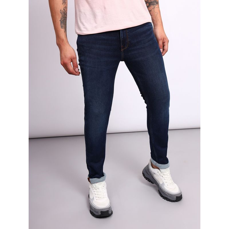 Lee Men's Blue Bruce Skinny Fit Mid Rise No Fade Jeans (34)