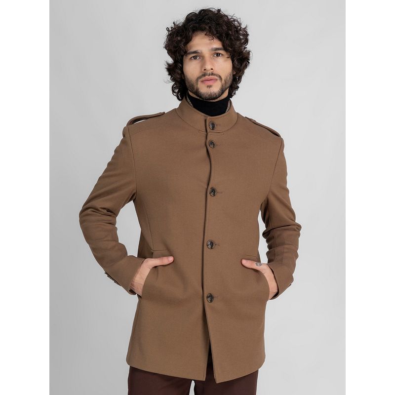 Lure Urban Men's Brown Stand Collar Winter Wear Overcoat (XL)