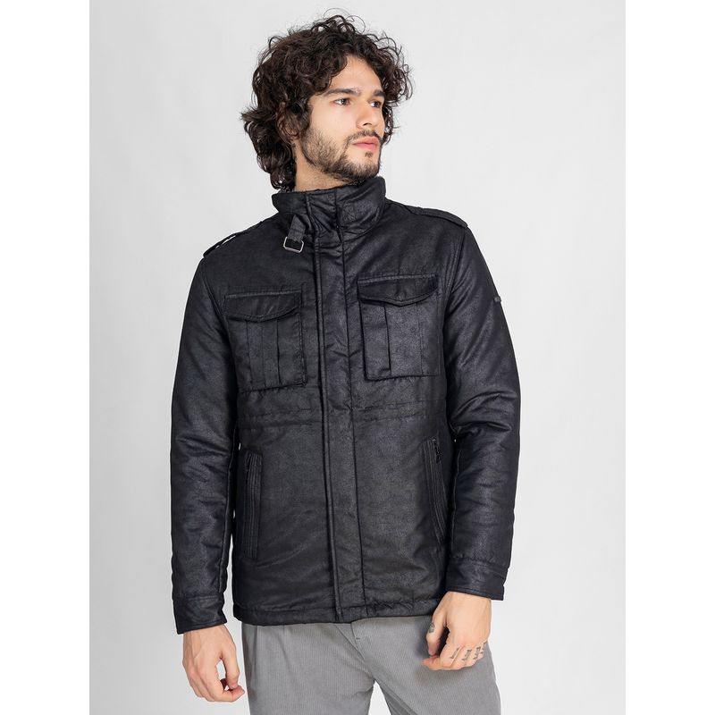 Lure Urban Men's Black Stand Collar Winter Jacket (XL)