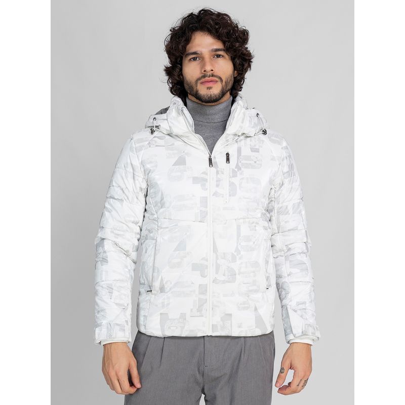 Lure Urban Men's White Winter Wear Puffer Hooded Jacket (M)