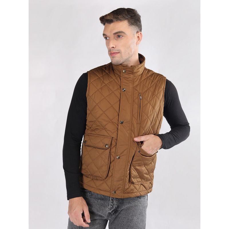 Lure Urban Men's Tan Winter Wear Sleeveless Bomber Jacket (XL)