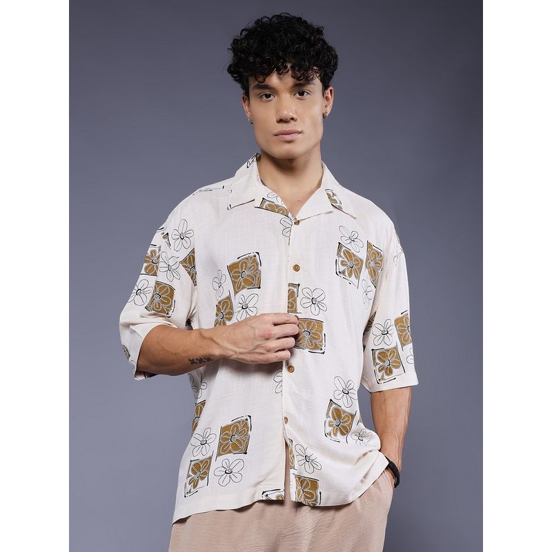 PRONK Men's Brown Casual Oversized Shirt (XS)