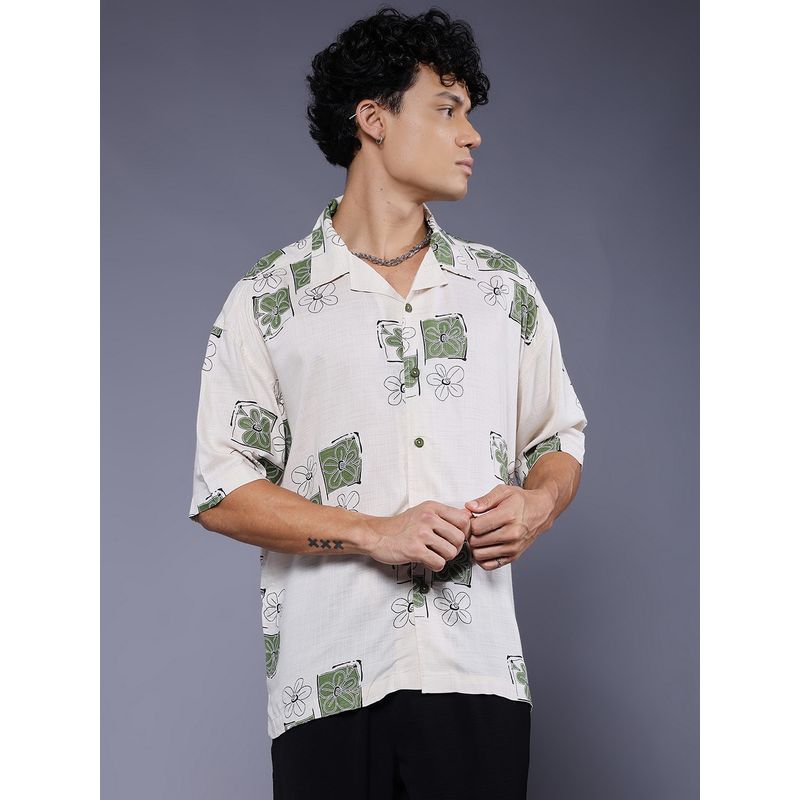 PRONK Men's Off White Casual Oversized Shirt (XS)