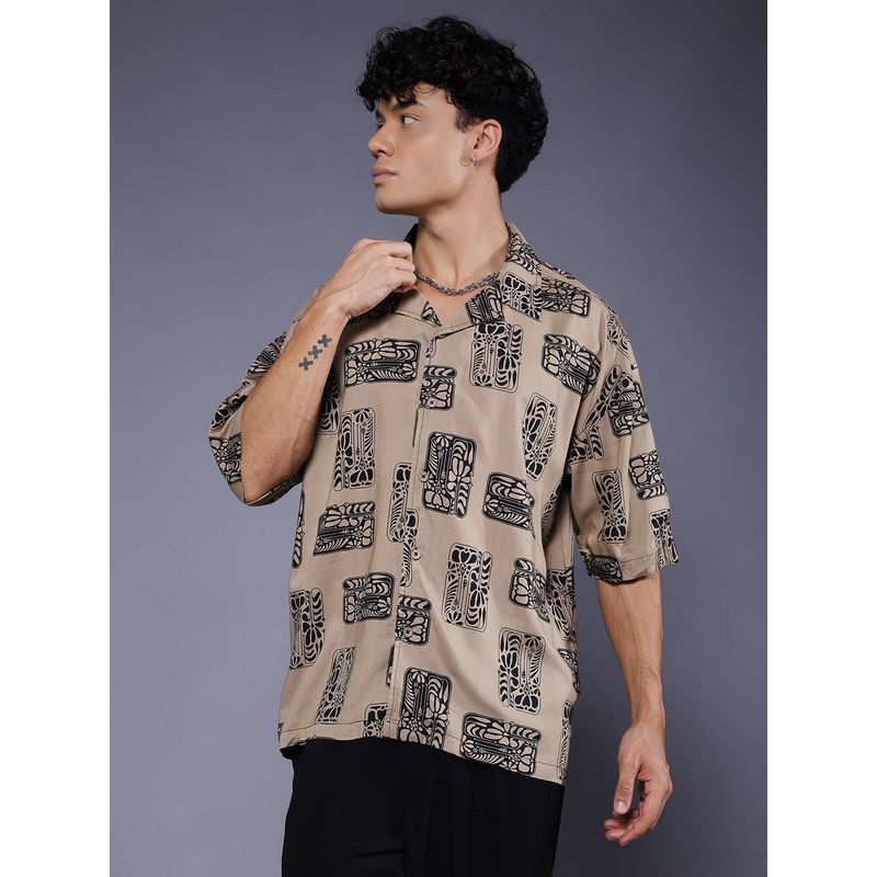 PRONK Men's Beige Casual Oversized Shirt (XS)