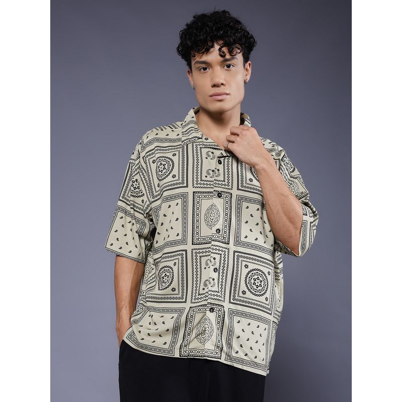 PRONK Men's Beige Casual Oversized Shirt (XS)