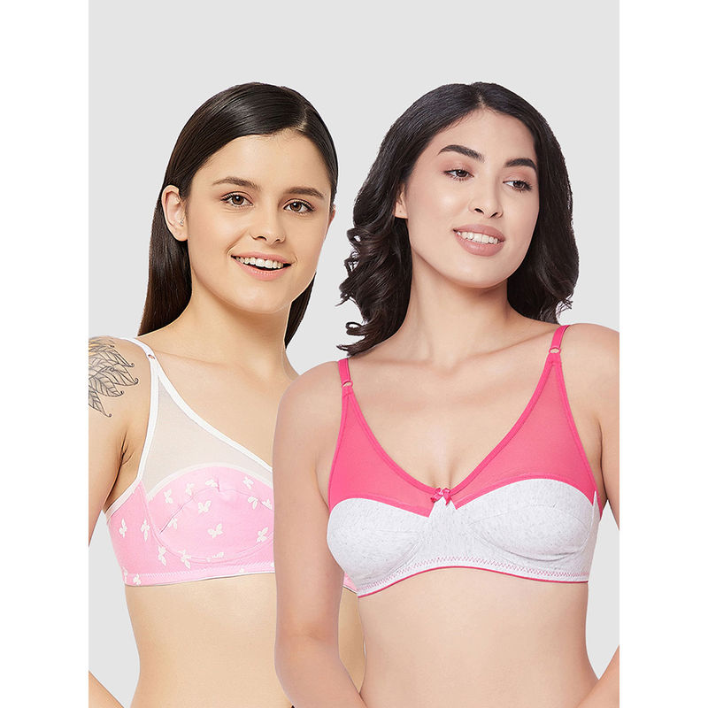 Clovia Pack Of 2 Cotton Non-Padded Non-Wired Full Cup Bra - Pink (32C)