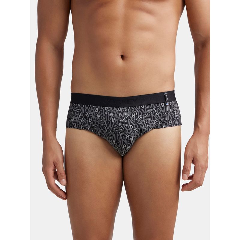 Jockey US52 Men Super Combed Cotton Printed Brief - Black (M)
