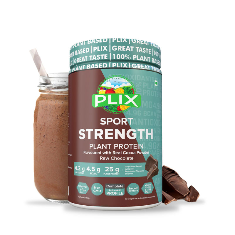 PLIX Strength Plant Protein Powder, Post Workout Recovery, Energy & Stamina Boost - Chocolate