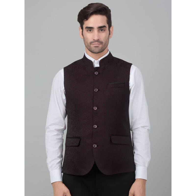 Cantabil Men Wine Woven Party Wear Waistcoat (42)