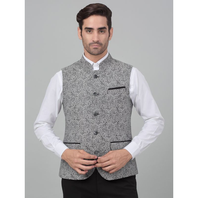 Cantabil Men Black Printed Party Wear Waistcoat (38)