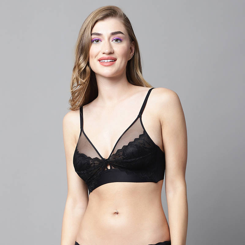 PrettyCat Lightly Padded Non-Wired Floral Lace Partywear Bralette Bra (34B)