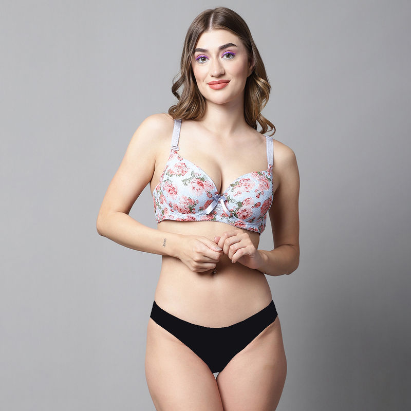 PrettyCat Lightly Padded UnderWired Floral Print Multiway Bridal Bra Panty (Set of 2) (38B)