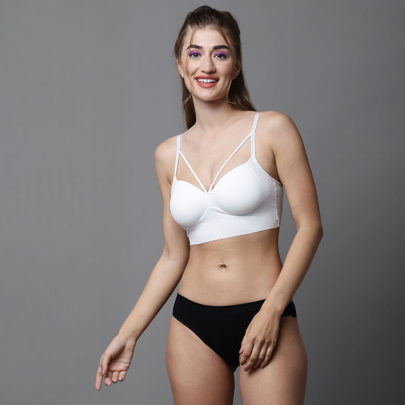 PrettyCat Lightly Pushup Padded Non-Wired Cage Neck Partywear Bralette Bra Panty (Set of 2) (30B)