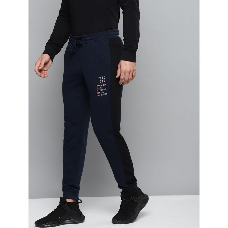 Alcis Men Navy Blue Solid Slim Fit Joggers With Printed Detail (L)