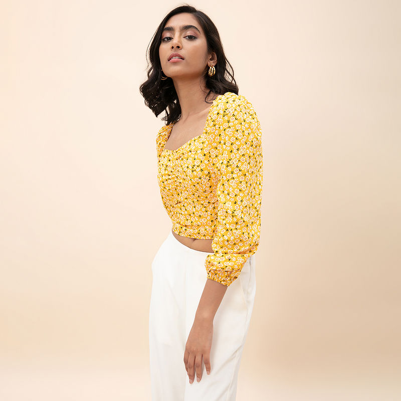 Twenty Dresses By Nykaa Fashion Let Them Bloom Floral Top - Yellow (S)