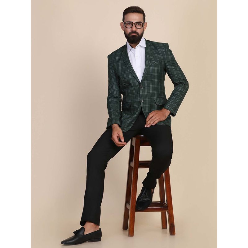 TAHVO Men Tweed Check Green Blazer with Pant (36)