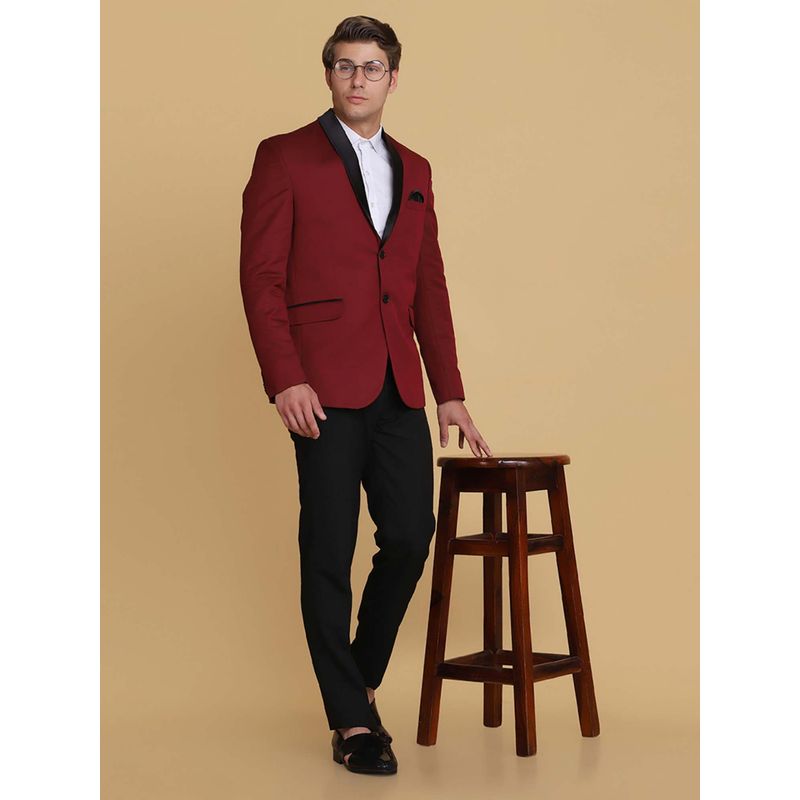 TAHVO Men Tuxedo Style Maroon Blazer with Pant (36)