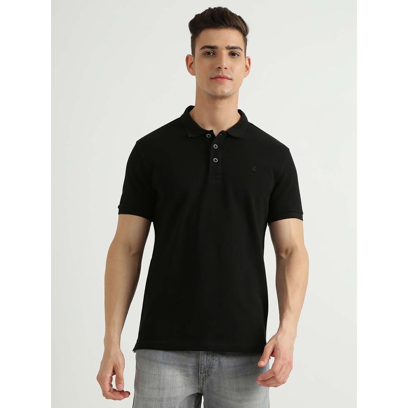 United Colors of Benetton Black Regular Fit Polo Neck Solid Polo T-shirt (L)