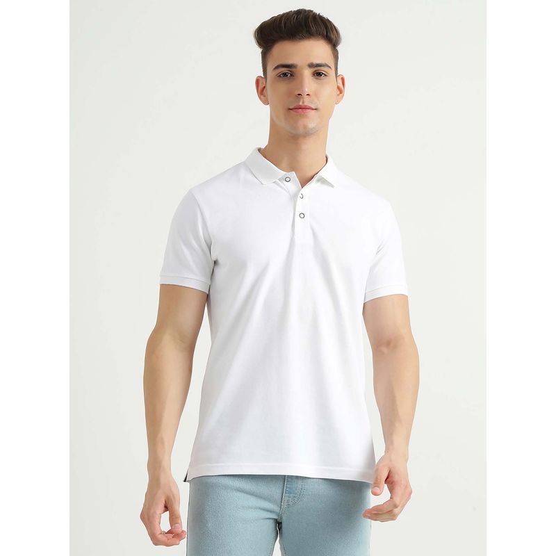 United Colors of Benetton White Regular Fit Polo Neck Solid Polo T-shirt (XL)