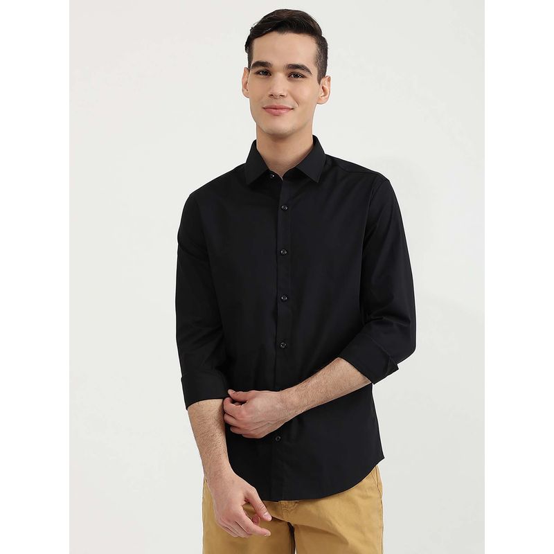 United Colors of Benetton Black Slim Fit Spread Collar Solid Shirt (2XL)