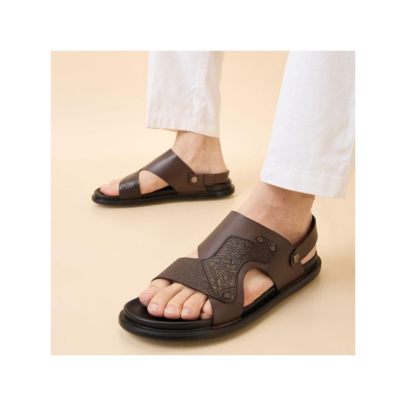 Imperio Brown Men Textured Leather Sandals (UK 7)