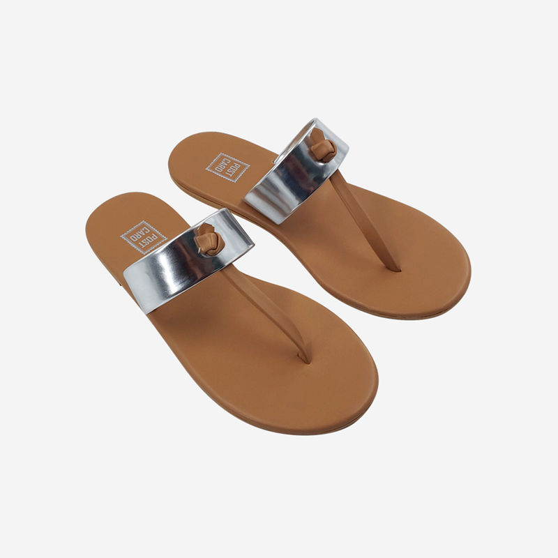 Post Card Periwinkle - Silver Flats Sandals - EURO 36