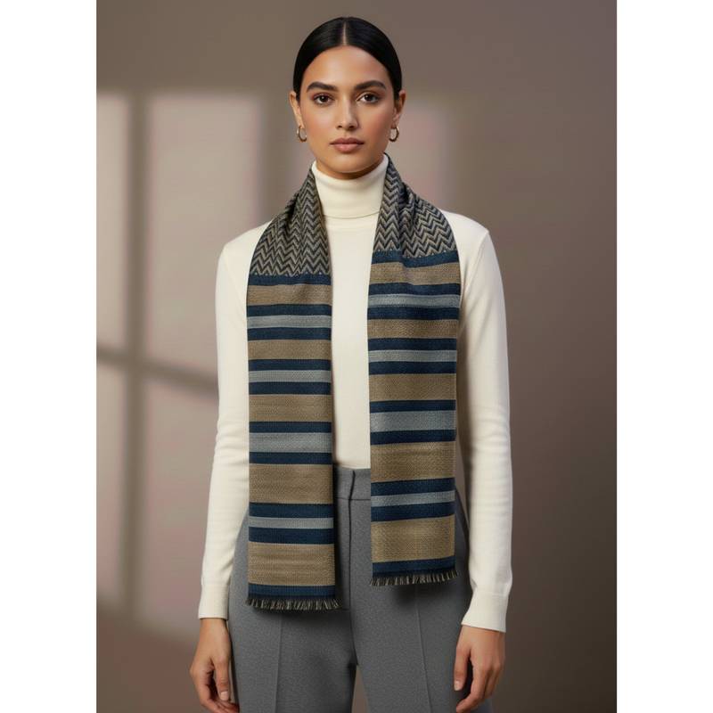 Buy Zamour Multi Design Stripe Woollen Muffler Scarf Online