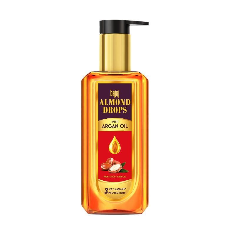Bajaj Almond Drops Non Sticky Argan And Almond Hair Oil For 3 Way Damage Protection