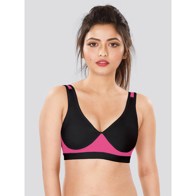 Dermawear SB-1102 Non Padded Wire free Sports Bra - Black Pink (32C)