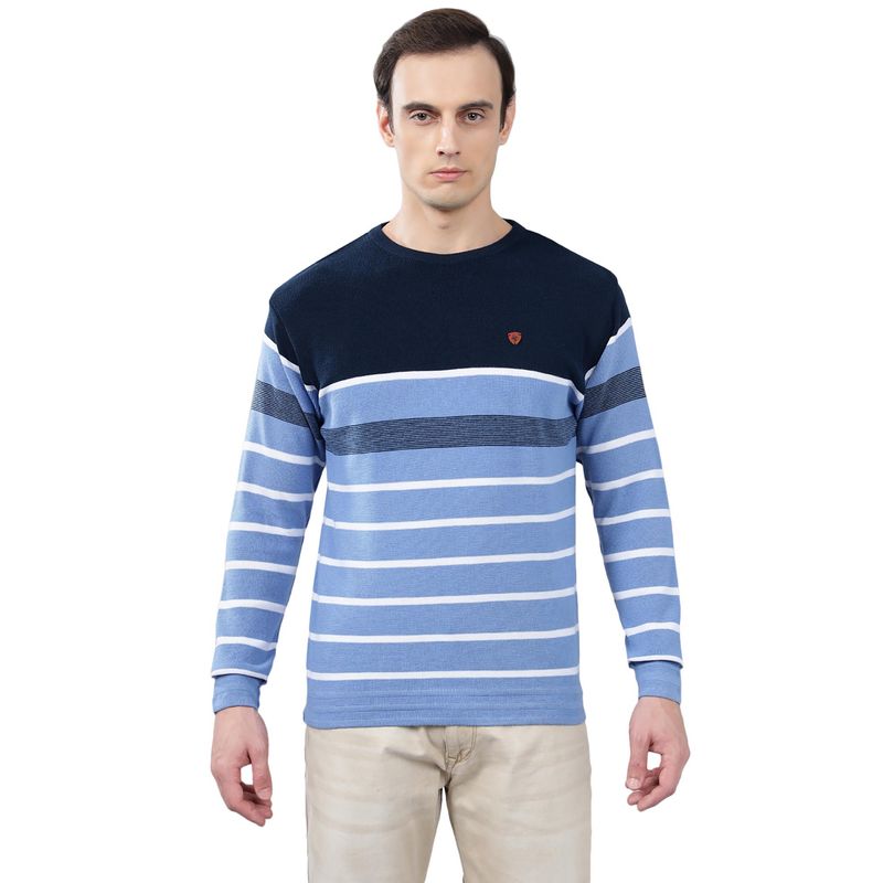 Cantabil Men Blue Striped Sweater (M)