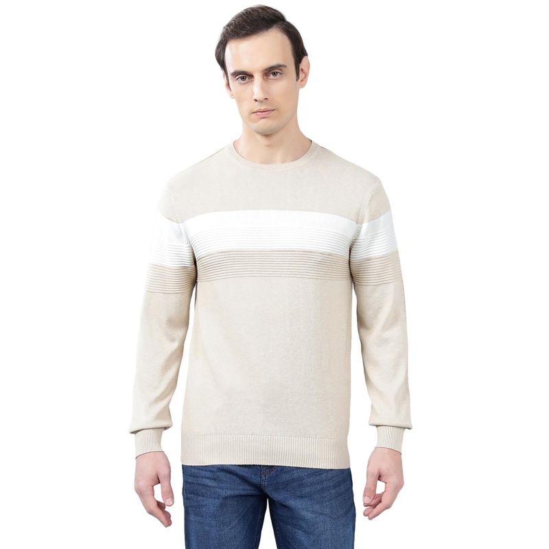 Cantabil Men Beige Full Sleeves Sweater (M)