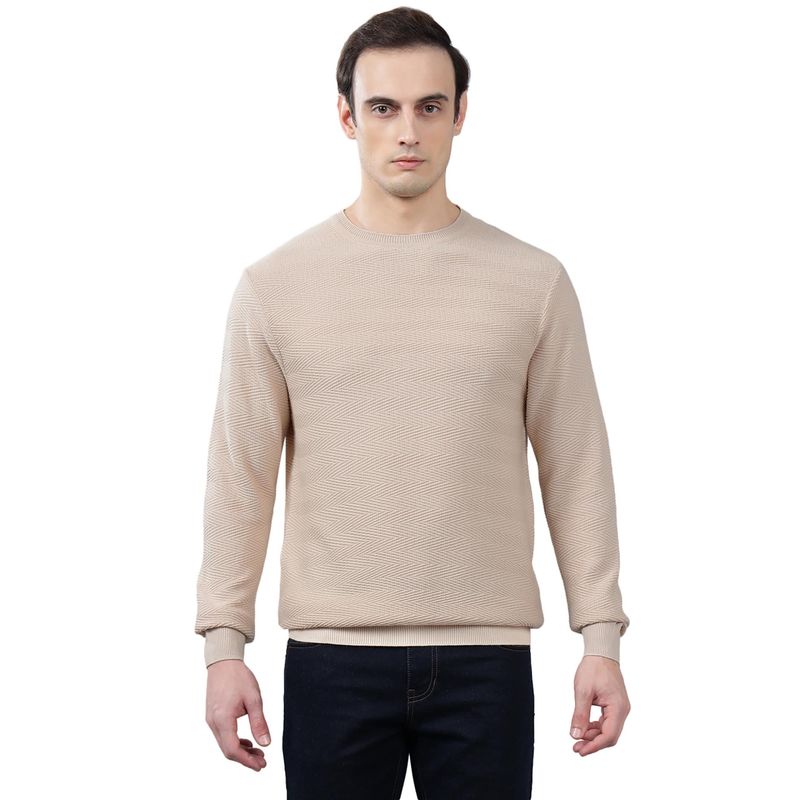 Cantabil Men Beige Self Design Sweater (M)