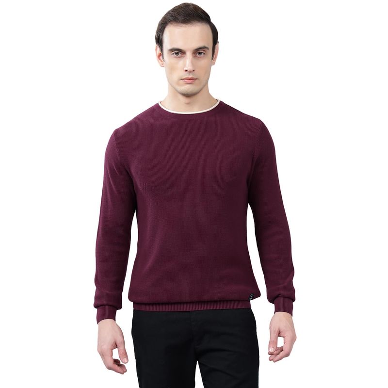 Cantabil Men Purple Self Design Sweater (M)