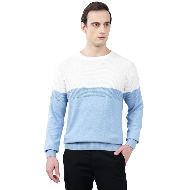 Cantabil Men Light-Blue Colorblock Sweater (L)