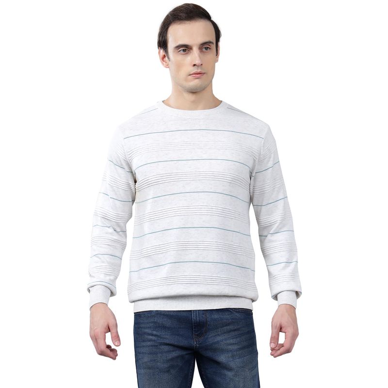 Cantabil Men Off-White Striped Sweater (2XL)