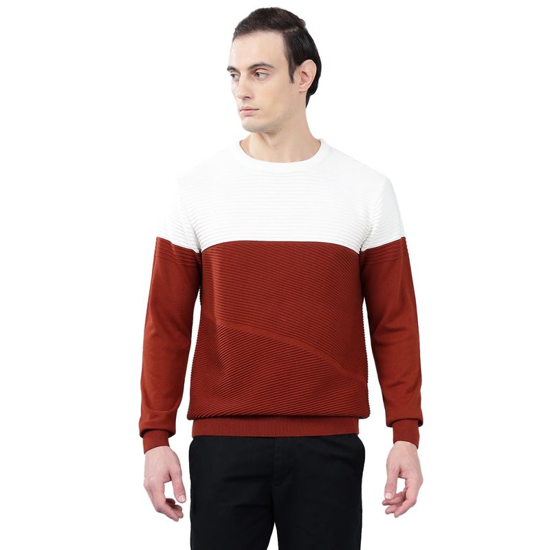 Cantabil Men Maroon Colorblock Sweater (L)