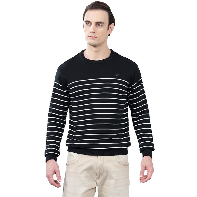 Cantabil Men Navy Blue Striped Sweater (M)