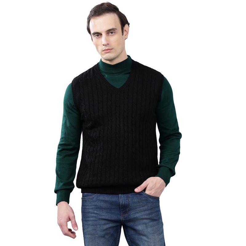 Cantabil Men Black Self Design Sweater (L)