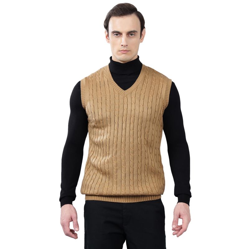 Cantabil Men Brown Self Design Sweater (XL)