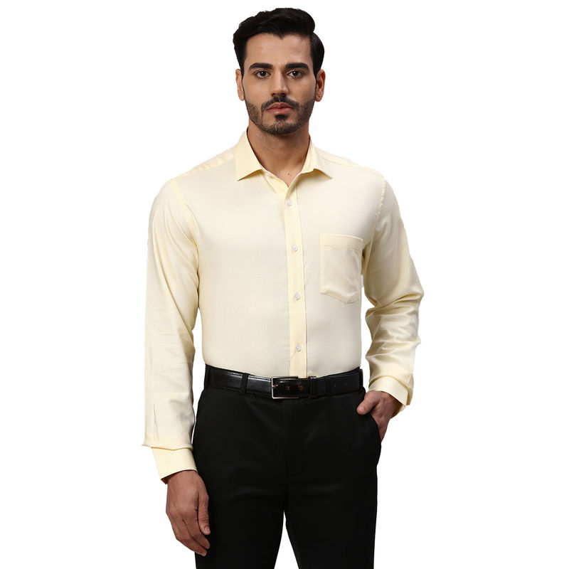Park Avenue Mens Regular Fit Solid Light Yellow Shirt (39)