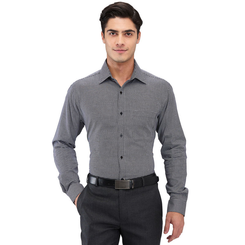 Raymond Mens Regular Fit Self Design Black Shirt (40)