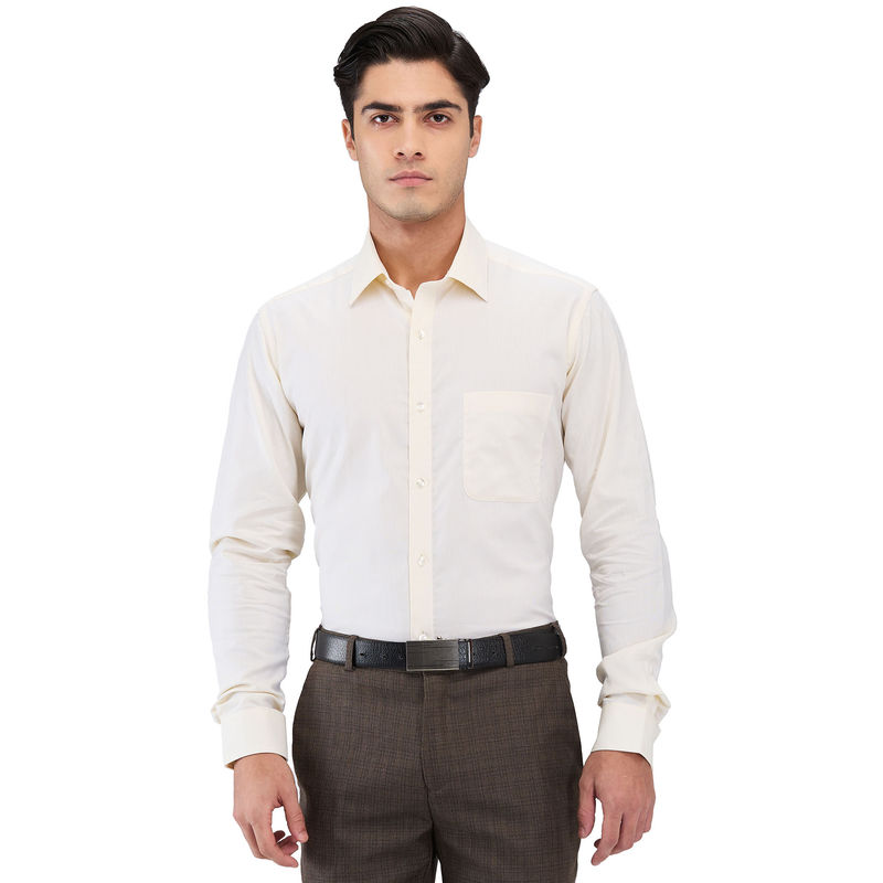 Raymond Mens Slim Fit Solid Cream Shirt (39)