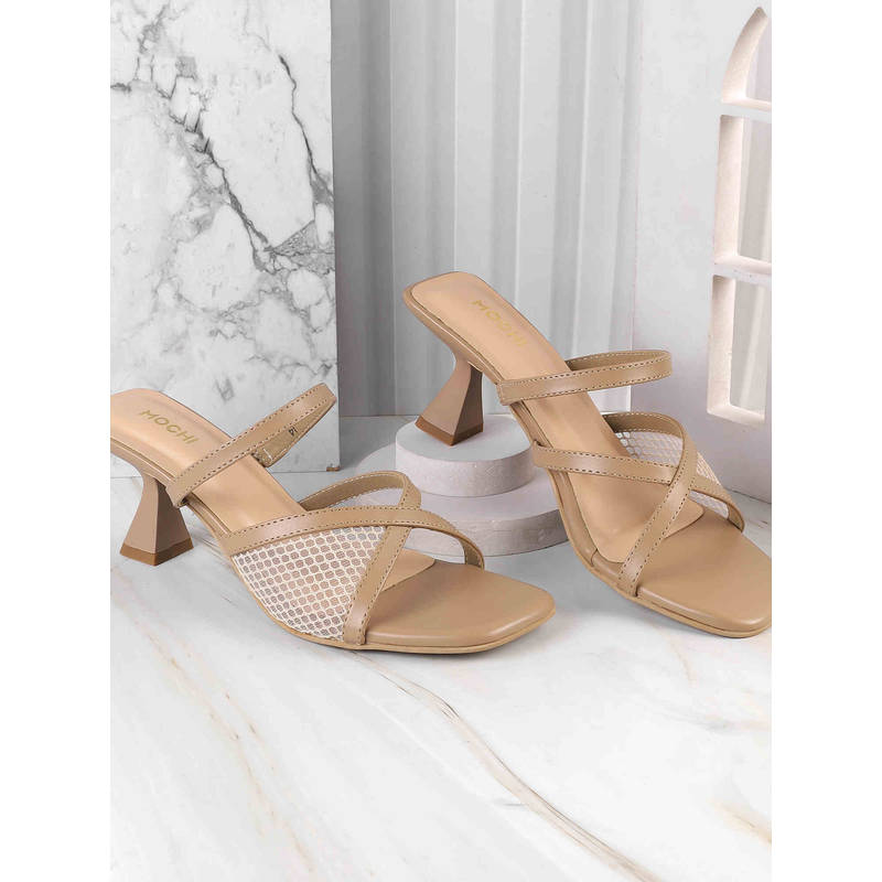 Mochi Women Beige Casual Heels (EURO 38)