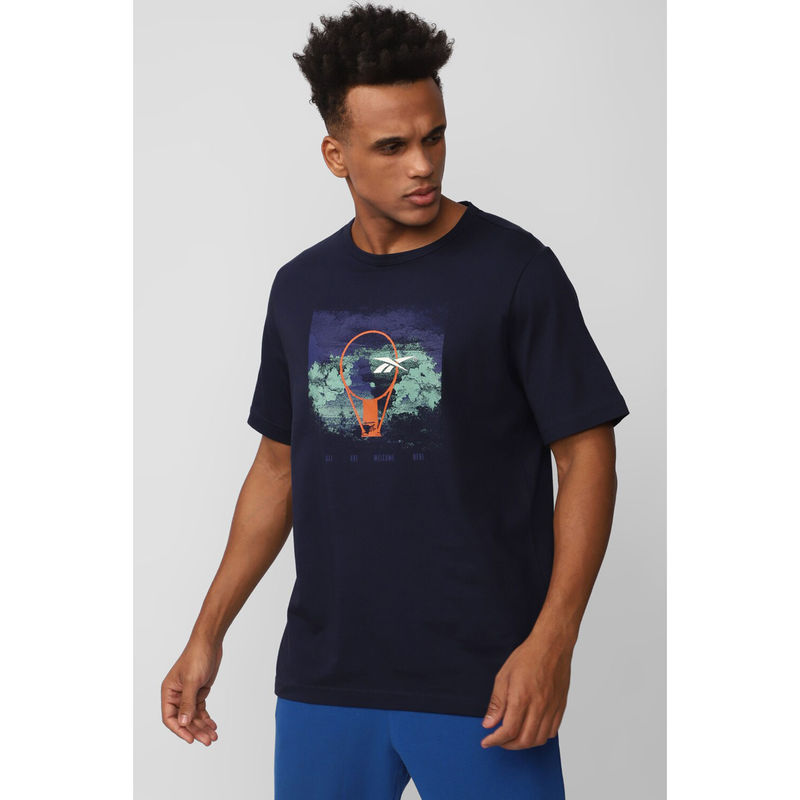 Reebok Mens Basketball Aawh Vecnav T-Shirt Navy Blue (XL)